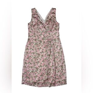 Talbots watercolor Pink and Olive Floral V-Neck Dress tie back
